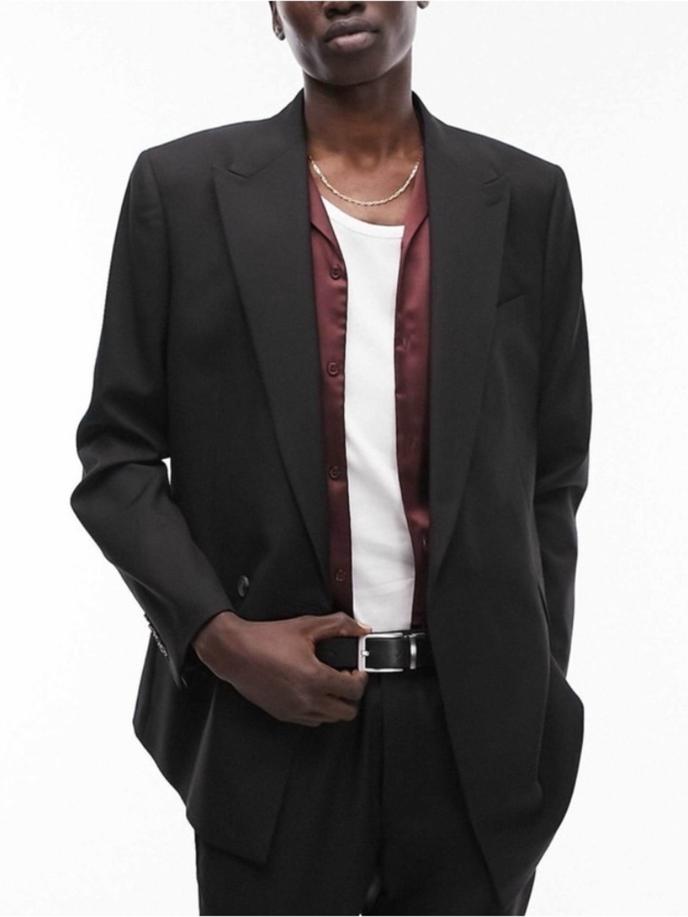Topman Black Men's Blazer with Burgundy Trim